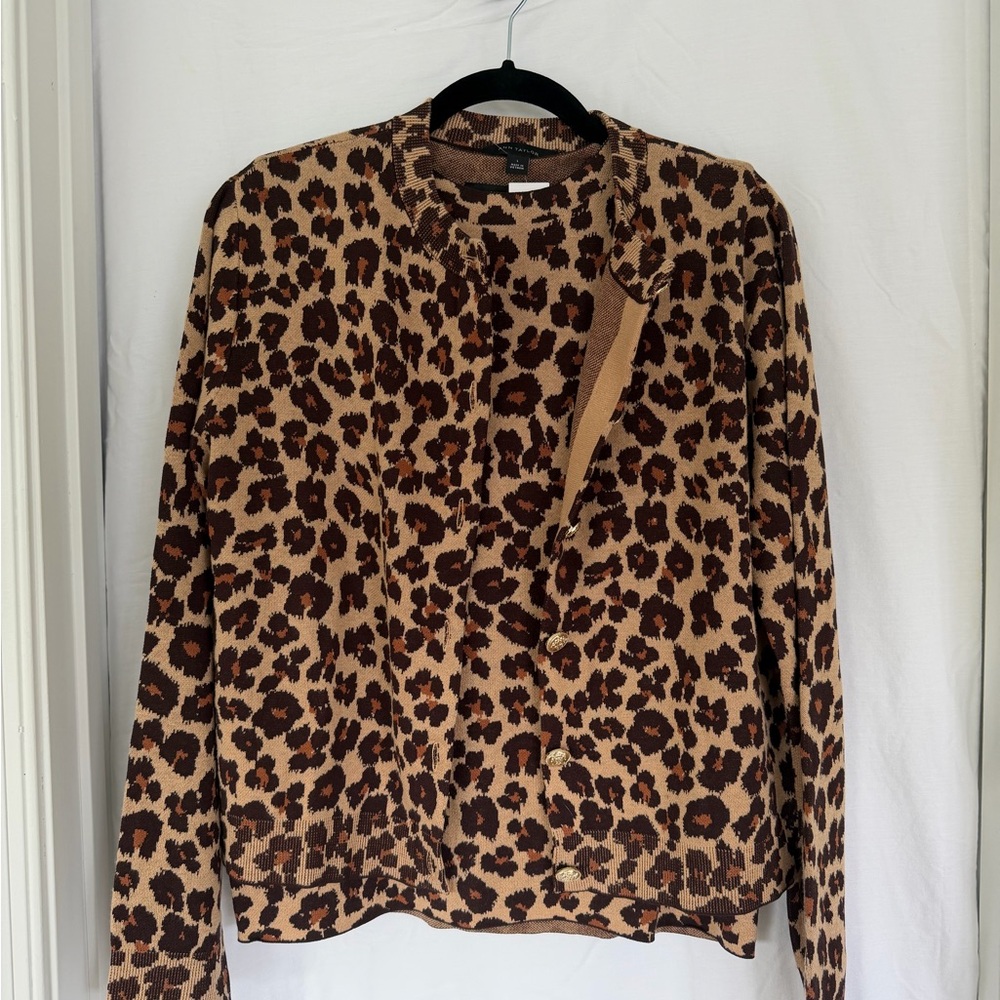 Ann Taylor Leopard Print Cardigan and Tank Twin-set - Brown, Camel, and Black